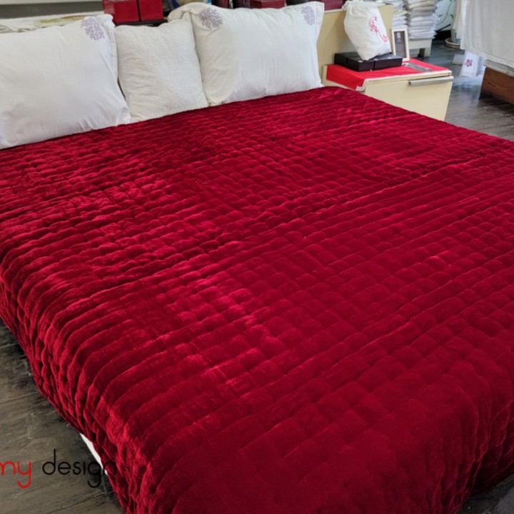 Grey silk & red velvet quilt